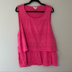 # 3X Crown & Ivy  pink tiered sleeveless eyelet blouse